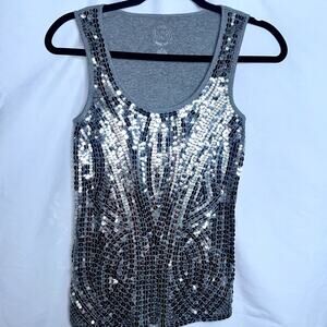 Michael Kors Womens Size Medium Silver Sequined Jersy Stretch Tank Top
